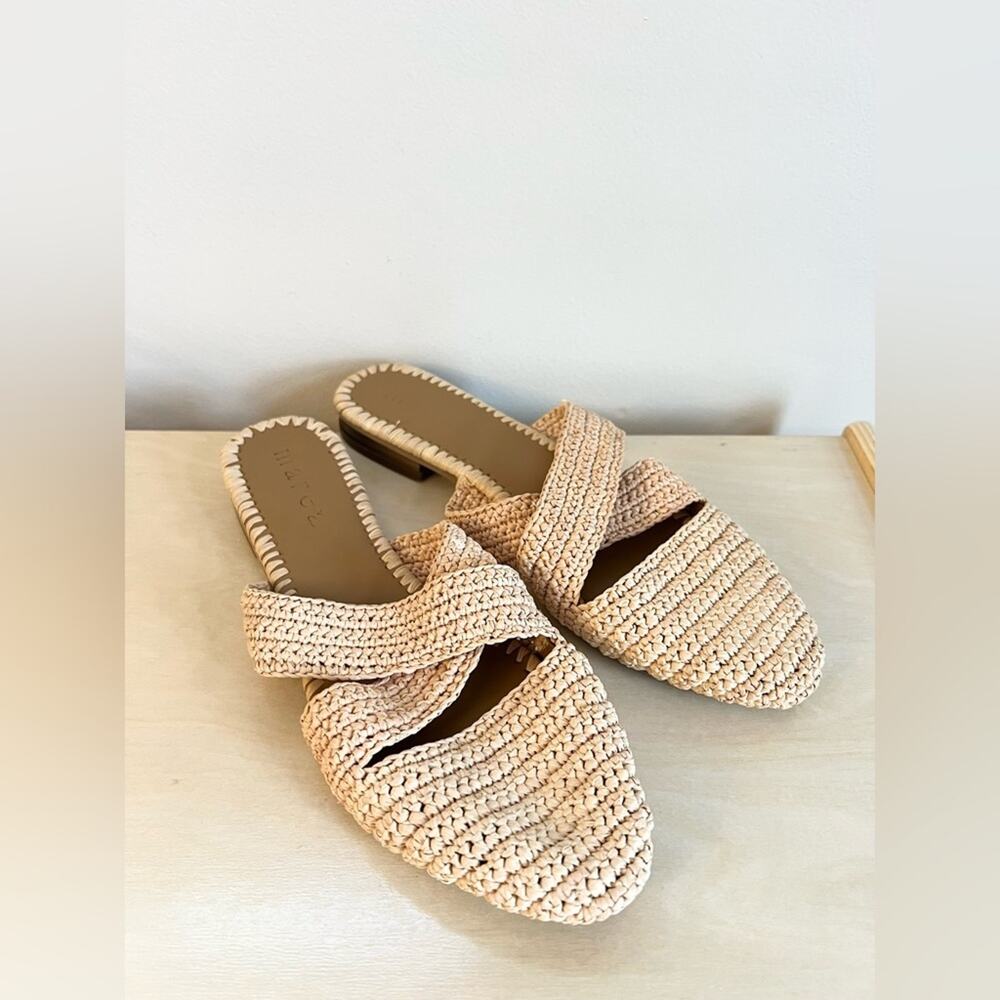 Marea by Liz joy NWOB round toe straw knit slides sandals minimalist neutral - Picture 5 of 7
